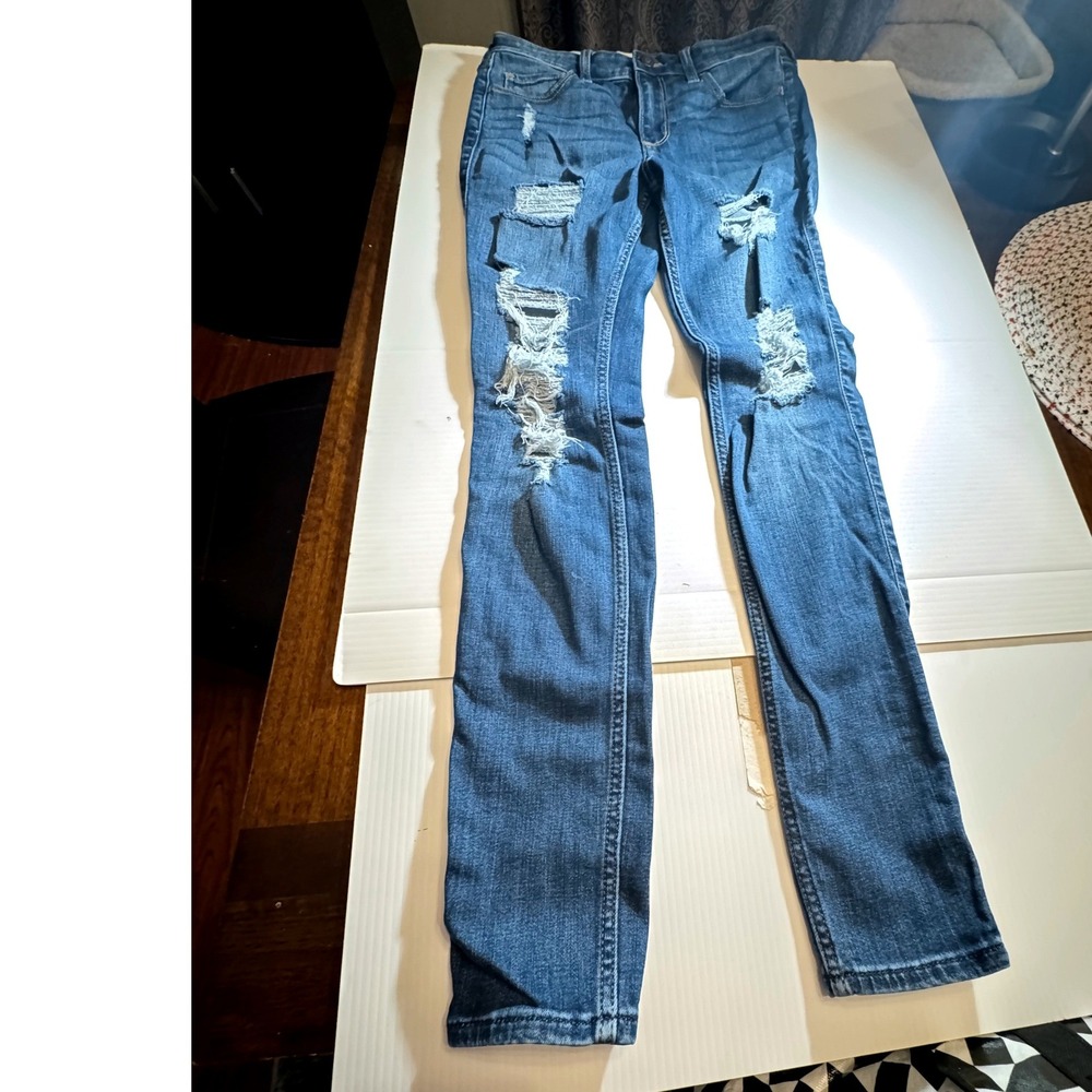 Hollister Low Rise Super Skinny Jeans Womens 26 Medium Wash Distressed Ripped